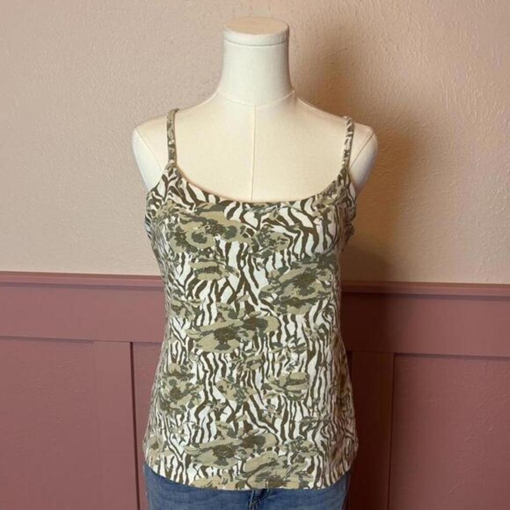 y2k camo zebra cami tank french laundry sz large cotton spandex